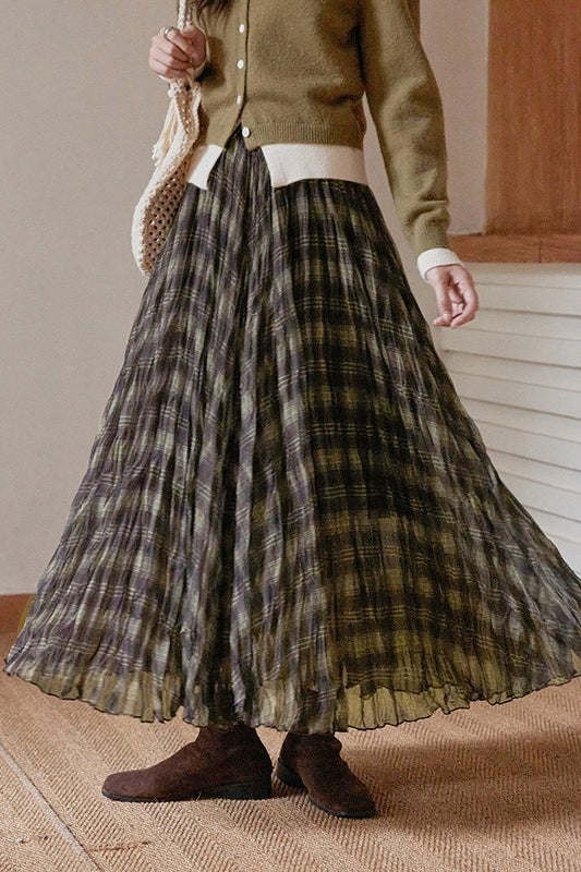 Plaid A-line Maxi Skirt