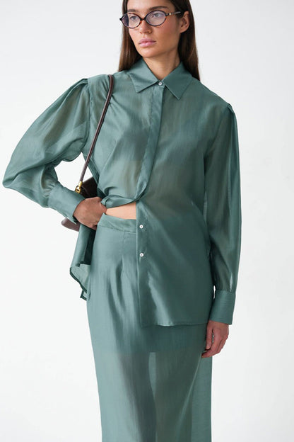 Collared Tencel Shirt Dress Two Piece Set
