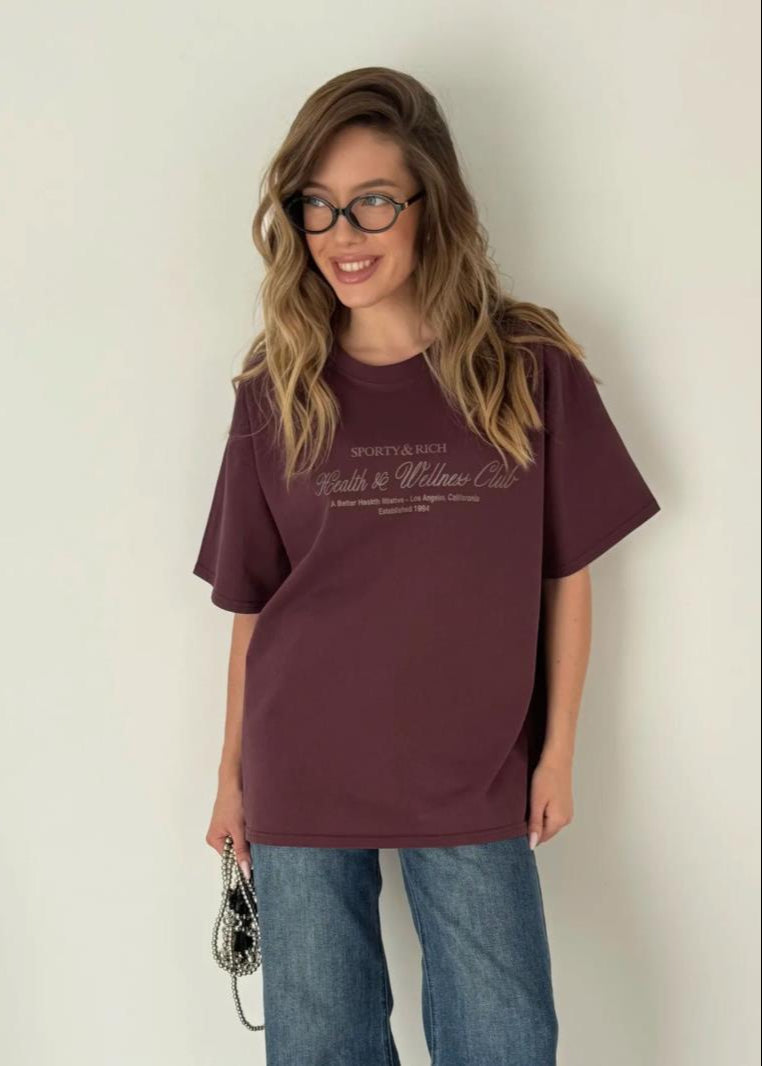 Bordeaux Script Tee – Oversized Cotton T-shirt With Print