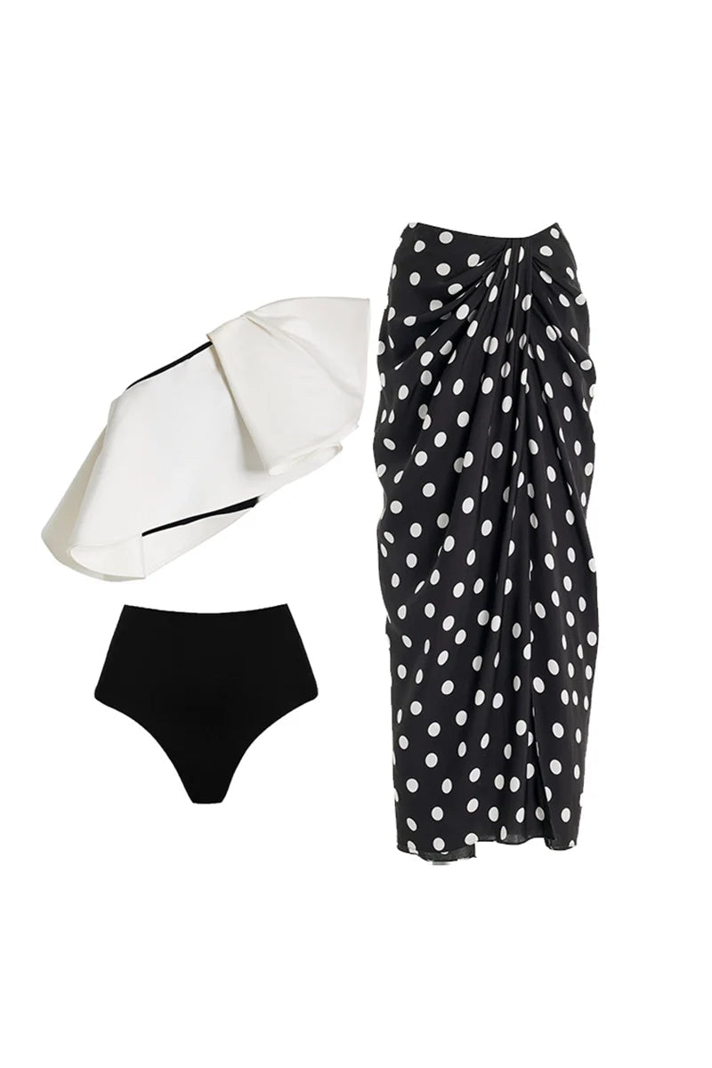 Bikini Set With Polka Dot Wrap Skirt