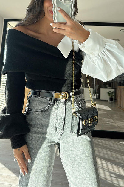 Stylish Patchwork Contrasting Long-sleeved V-neck Sweater