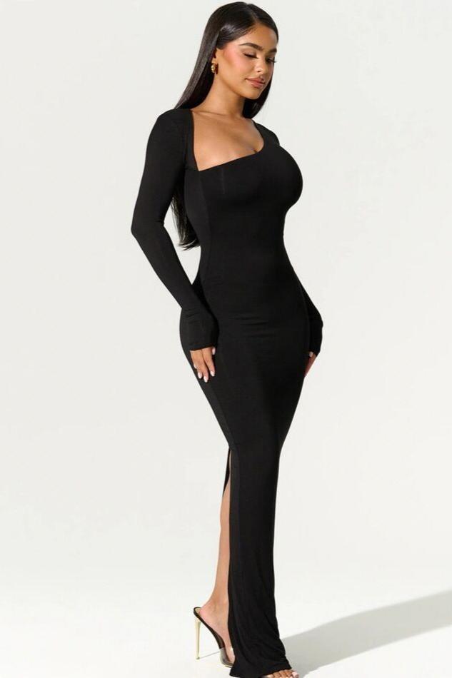 Eclipse Elegance - One-shoulder Slim-fit Maxi Dress