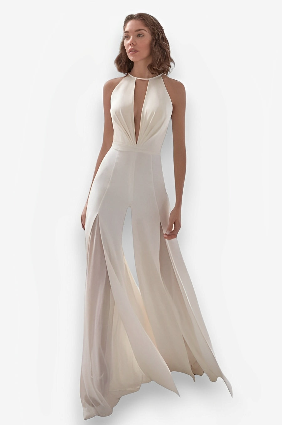 Deep V Halter Neck Jumpsuit