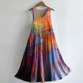 Women's Colorful Tie-Dye Pattern Art Print Sleeveless Cotton Pocket Dr