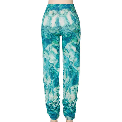 Printed Straight Leg High Waist Trousers Spring New Harajuku Long Pants Female