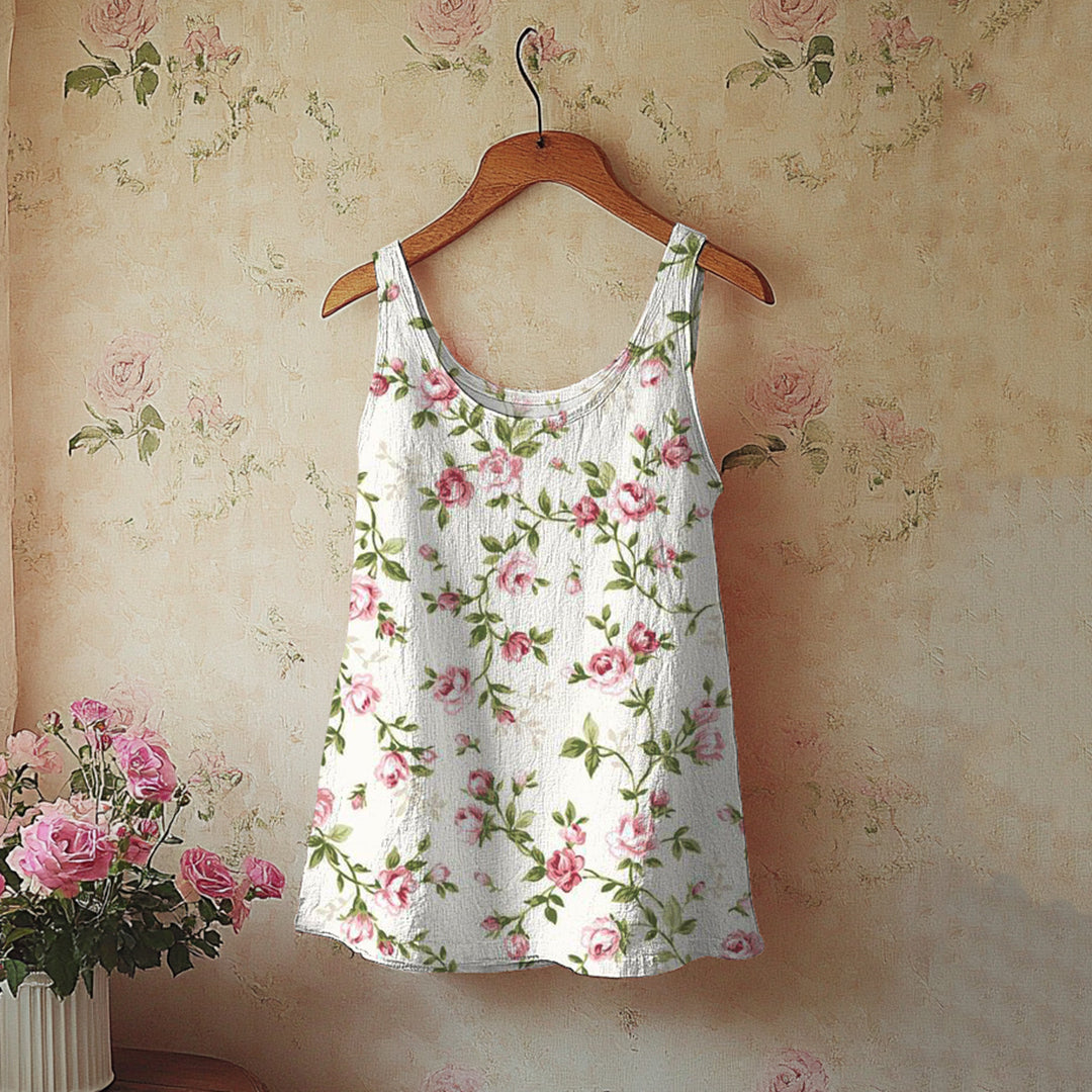 Floral Print Linen Blend Tank Top elevenforest