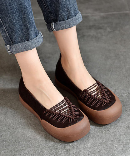 Comfortable Red Cowhide Leather Splicing Flat Feet Shoes