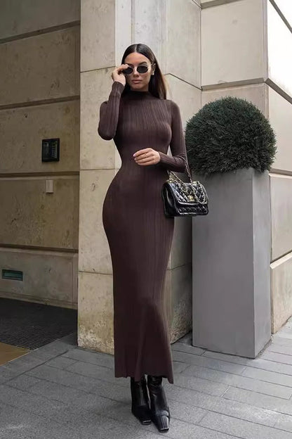 High Neck Striped Sweater Dress