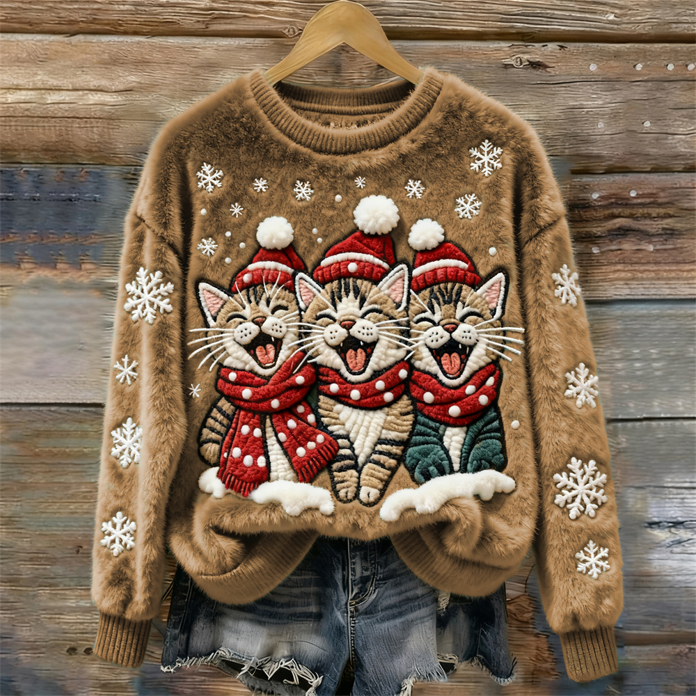 Christmas Cats Women's Cozy Plush Sweater elevenforest