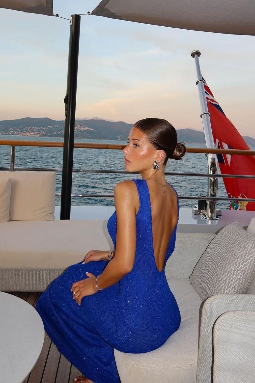 Shiny Sleeveless Backless Slim Maxi Dress