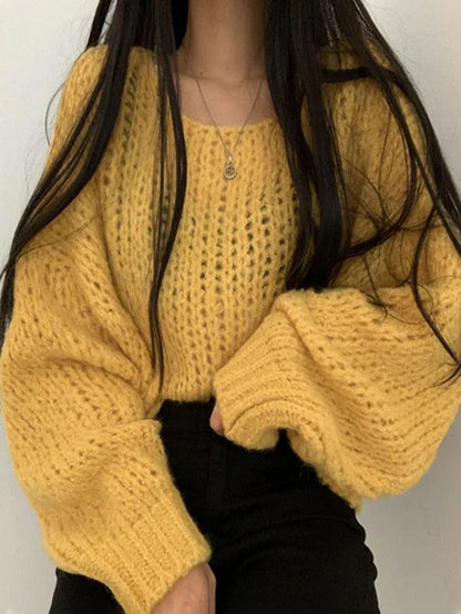 Cutout Lantern Sleeve Loose Sweater