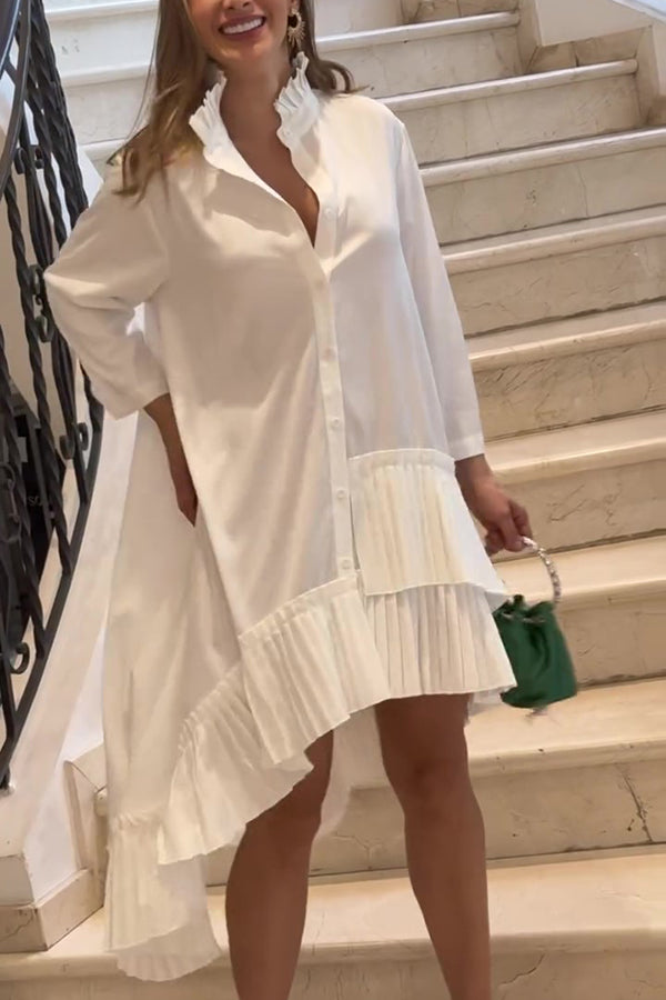 Color Palace Style Loose Irregular Pleated Hem Mini Dress