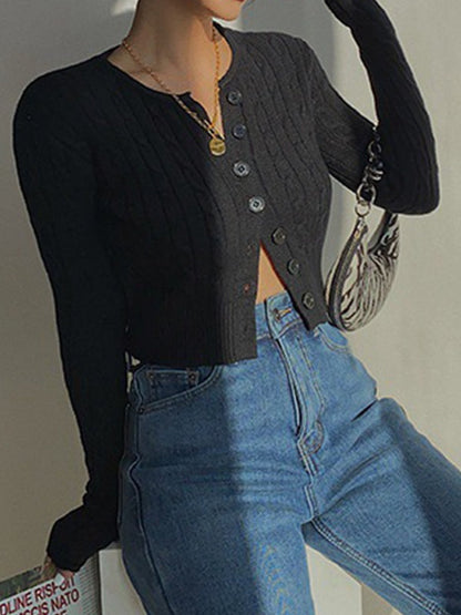 Color Cropped Cable Knit Cardigan