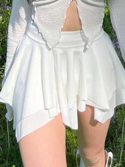 White Irregular Hem Mini Skirt