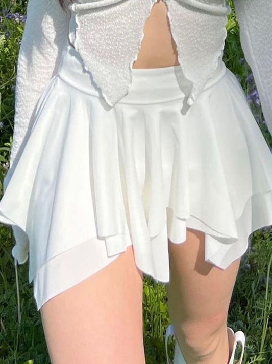 White Irregular Hem Mini Skirt