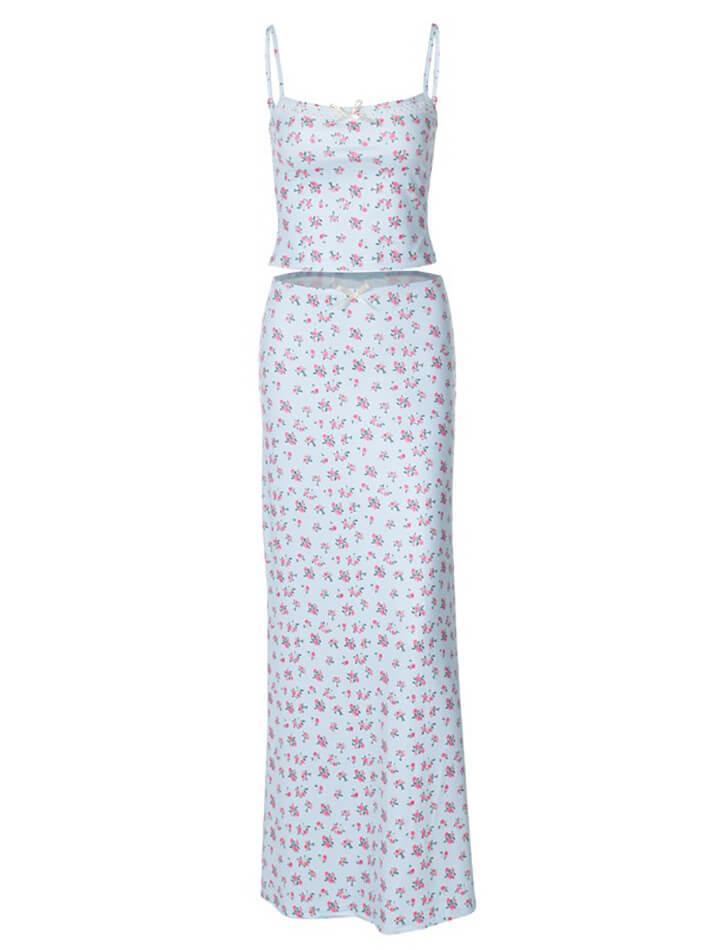 Blue Sweet Decorative Lace Two Piece Set