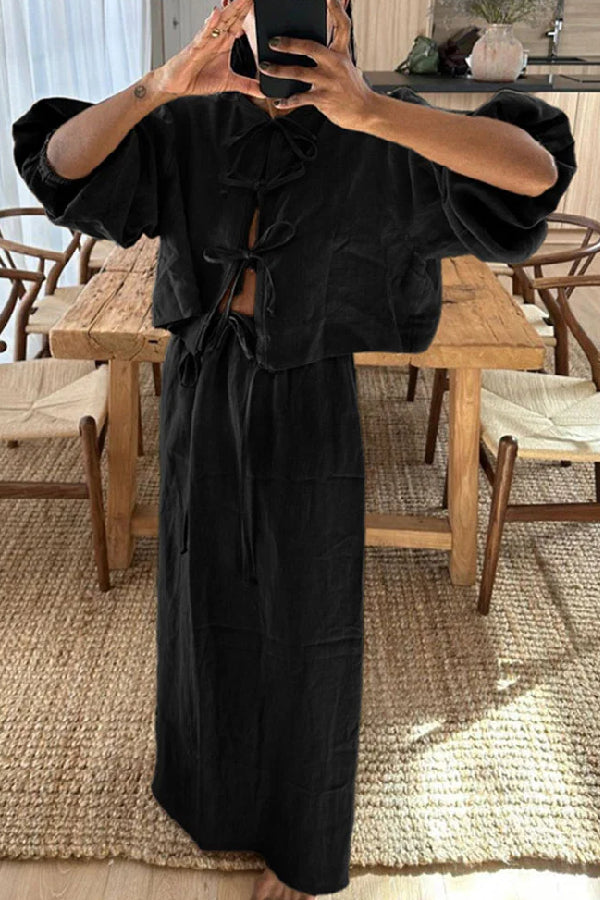 Retro Puff Sleeve Two Piece Set