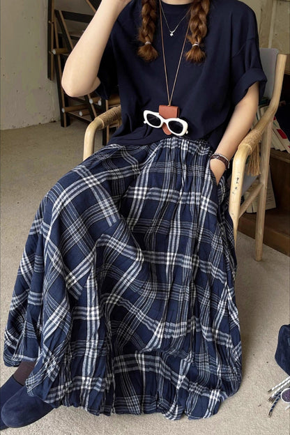 High-waist Plaid Flared Skirt