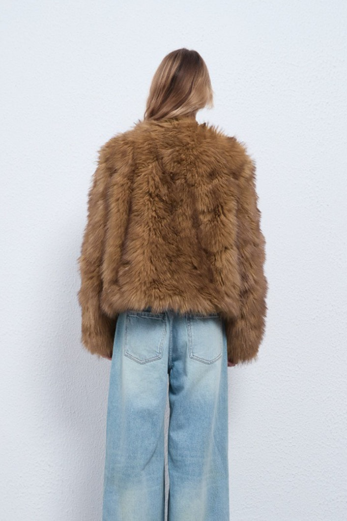 Faux Raccoon Fur Plush Coat With Retro Style
