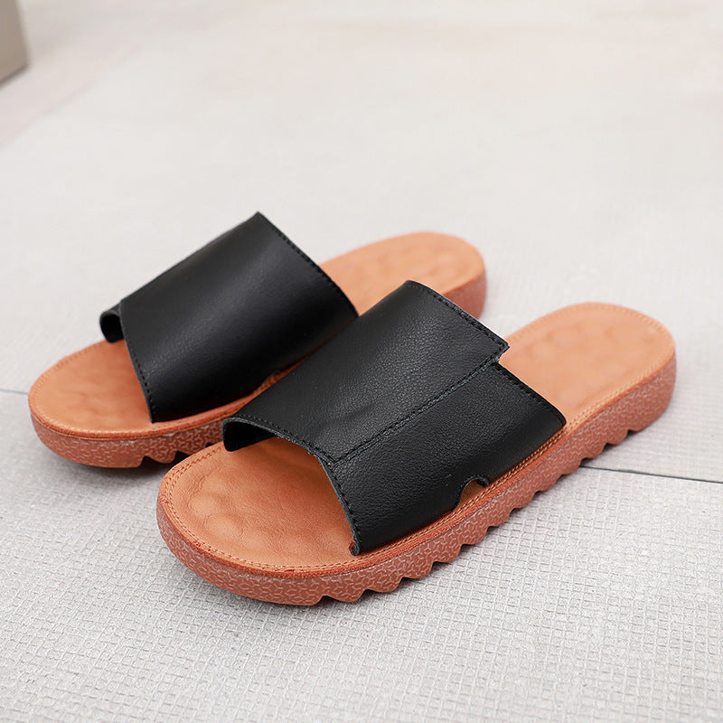Summer Flat Retro Leather Slippers