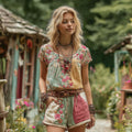 Women's Retro Floral Pattern Crew Neck T-shirt elevenforest