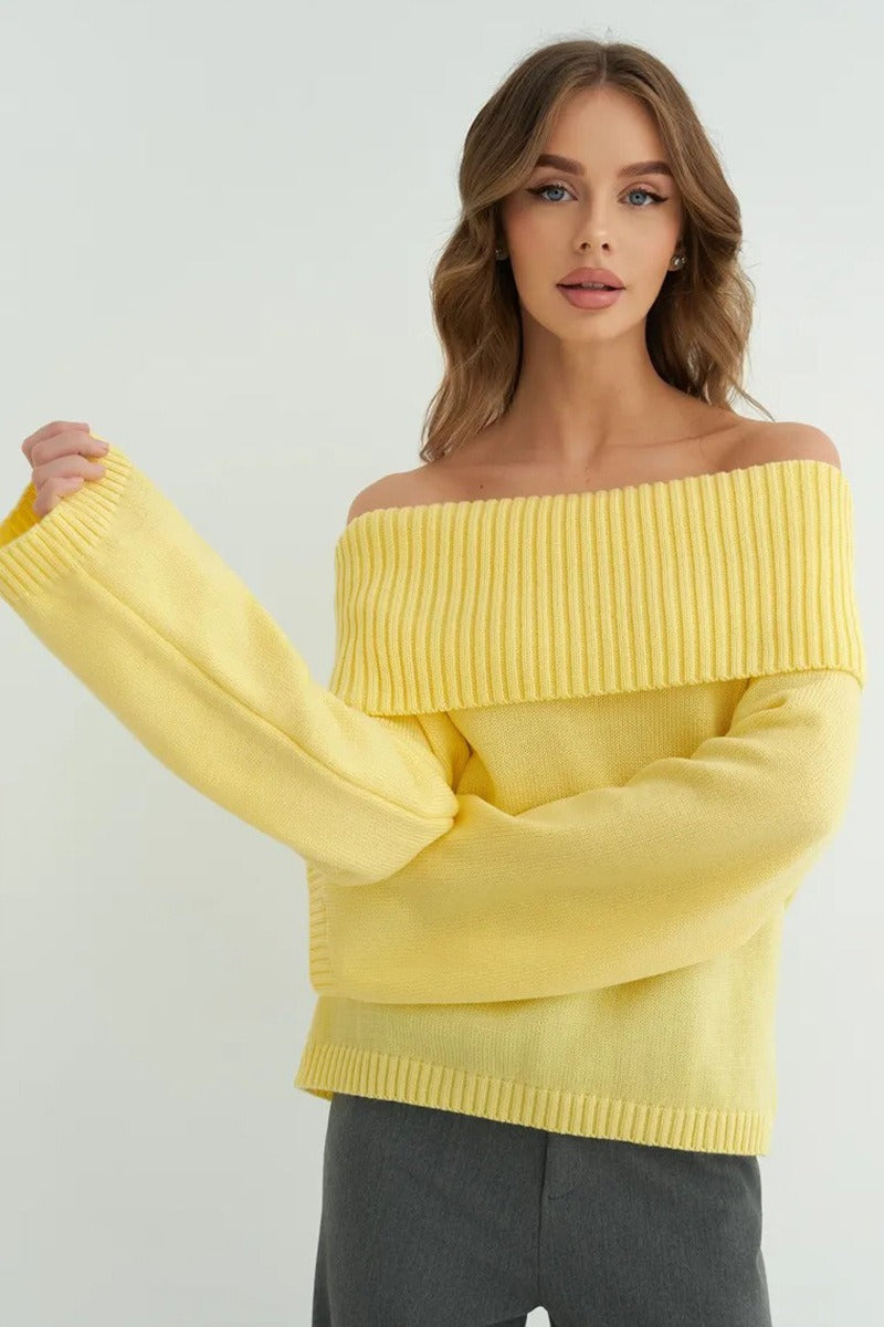 Color Off Shoulder Knitted Sweater