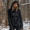 Women's Vintage Celtic Knot Skull And Roses Knitted Hooded Sweater artswardrobe