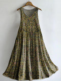 Women's Retro Ethnic Totem Art Pattern Print Sleeveless Cotton Pocket