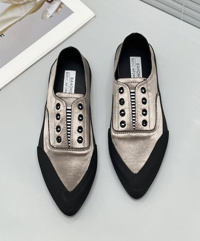 Khaki Silk Blended Boutique Splicing Pointed Toe Flat Shoes for
