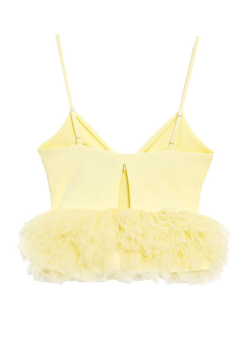 Limoncello Ruffle Peplum Top – V-neck Tulle Cami Blouse