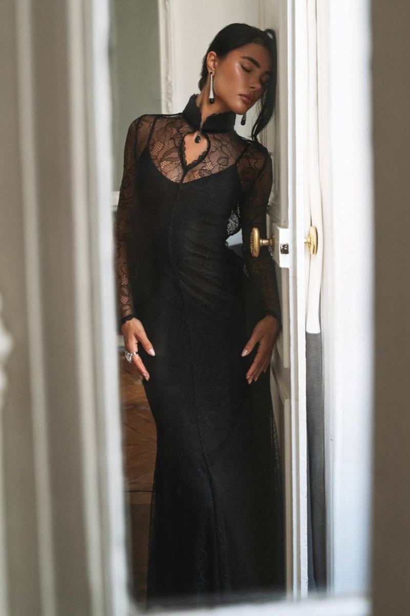 Lace Patchwork Fitted Cutout Maxi Dress