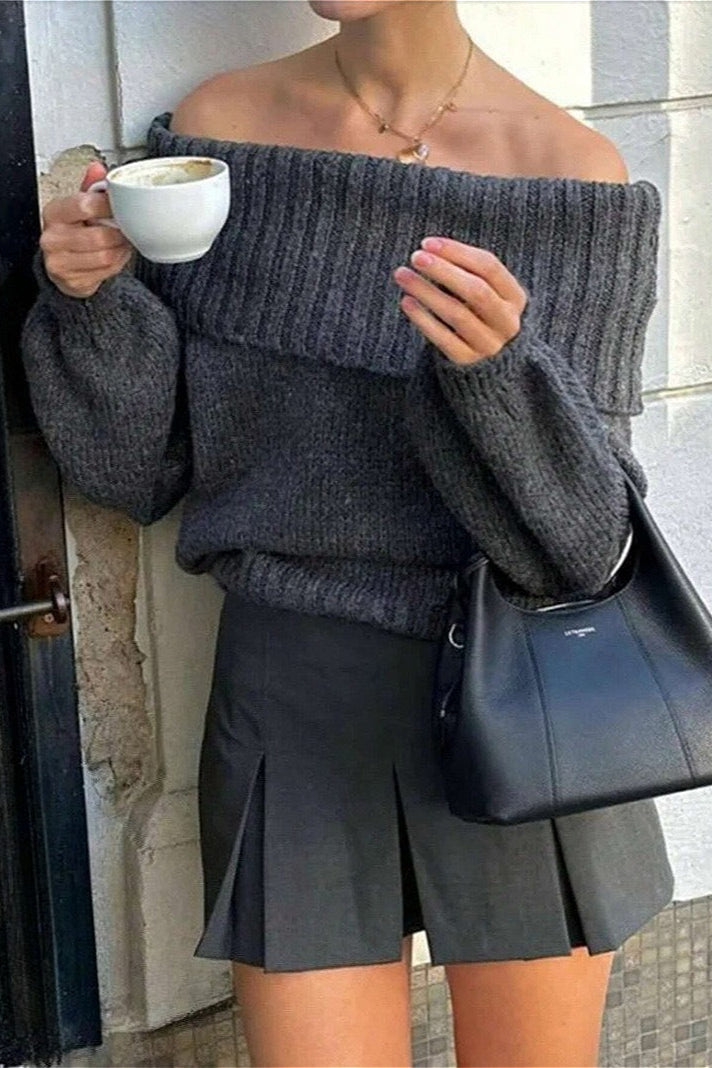 Off-shoulder Fitted Long Sleeve Sweater