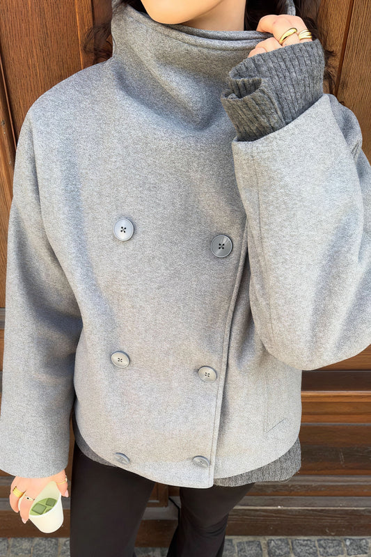 Wool Button High Collar Coat