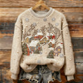 Comstylish Women's Village Scenery Before Christmas Art Cozy Plush Sweater
