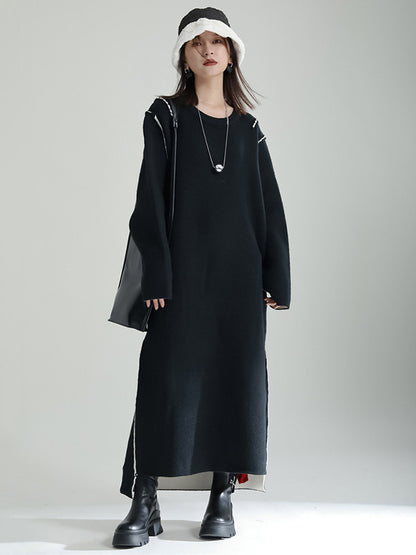 Long Sleeves Loose Color Round-neck Sweater Dresses