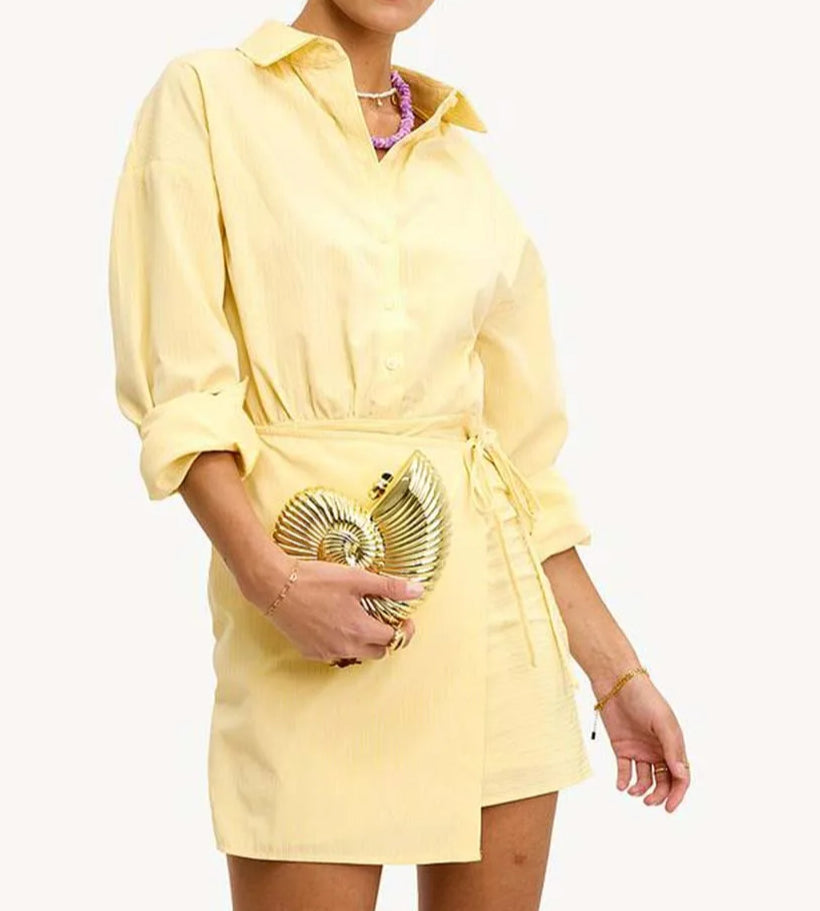 Yellow Button Lace-up Mini Office Two Piece Set