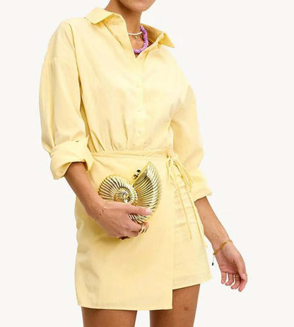 Yellow Button Lace-up Mini Office Two Piece Set