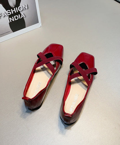 Wine Red Faux Leather Flat Shoes for Splicing Cross Strap
