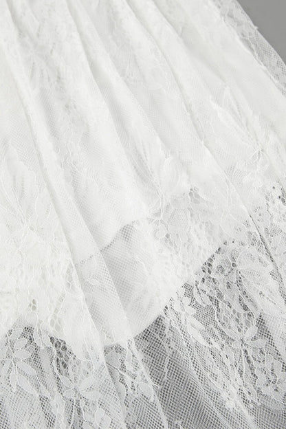 Sheer Brocade Lace White Jacquard Maxi Skirt