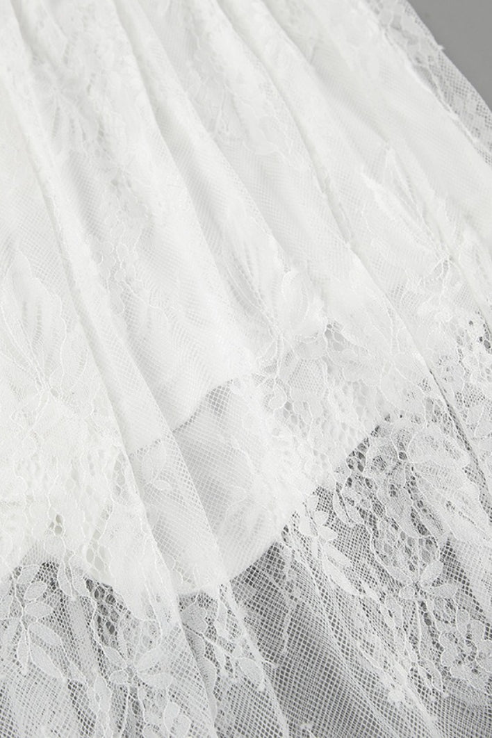 Sheer Brocade Lace White Jacquard Maxi Skirt