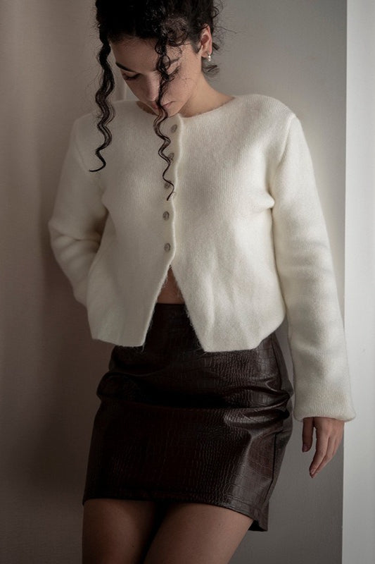Crocodile Pattern Pu Leather High Waist Mini Skirt