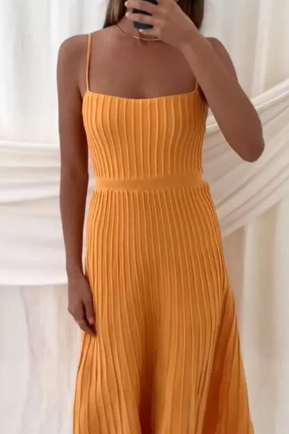 Tube Top Slim High Waist Sling Knitted Dress Seaside Vacation Pleated Long Skirt