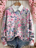 Women's Pink Floral Art Print Sweater