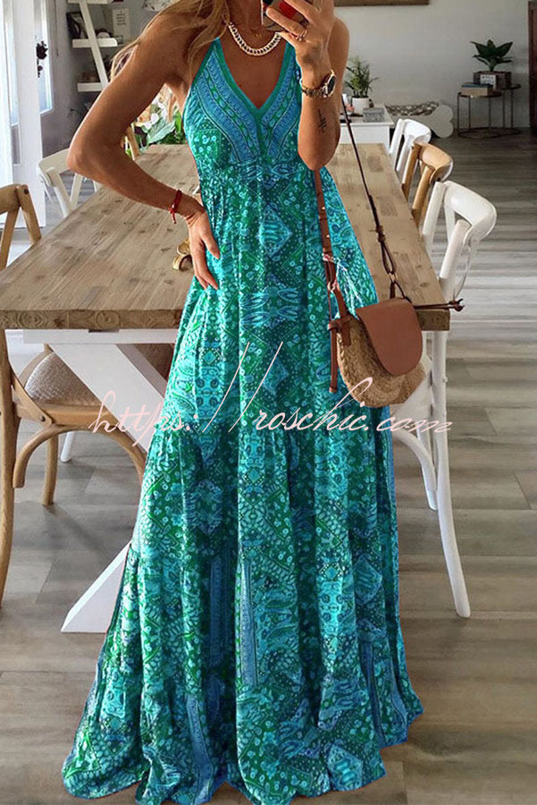 Celeste Printed Strap Elastic Waist Maxi Dresses