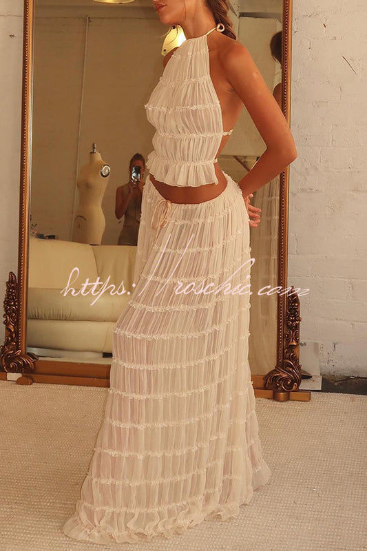 Versatility and Charm Pleated Drawstring Waist Tiered Maxi Skirt