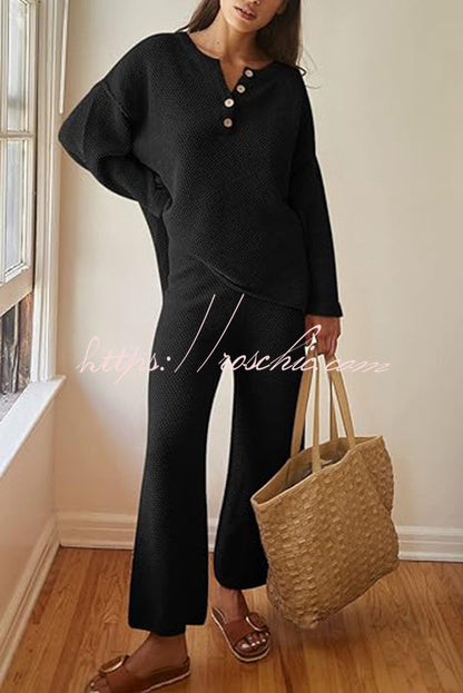 Heather Hailey Color Button V Neck Top and Pant Two Piece Set