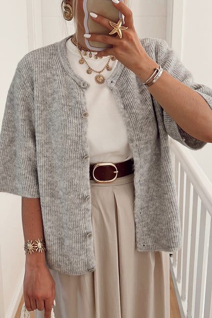 Color Buttoned Loose Knitted Cardigan