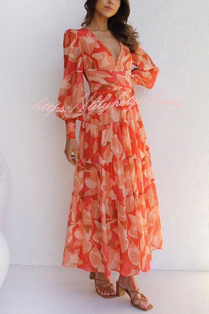 Olena Abstract Balloon Sleeves Maxi Dress