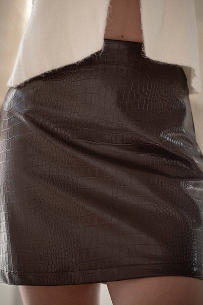 Crocodile Pattern Pu Leather High Waist Mini Skirt