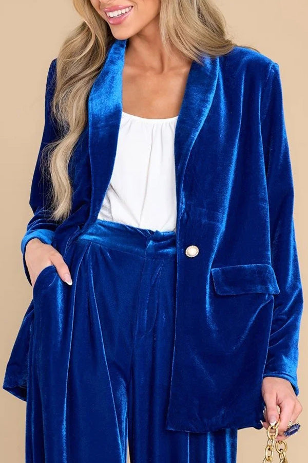 Lapel Velvet One Button Blazer Pant Set
